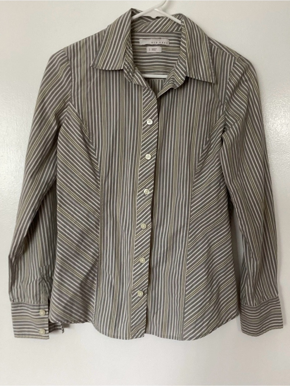 Old Navy Gray and White Striped Button-Up Blouse